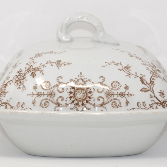 Vintage brown and white  Alfred Meakin Melton England Covered Serving Dish - Picture 10 of 11